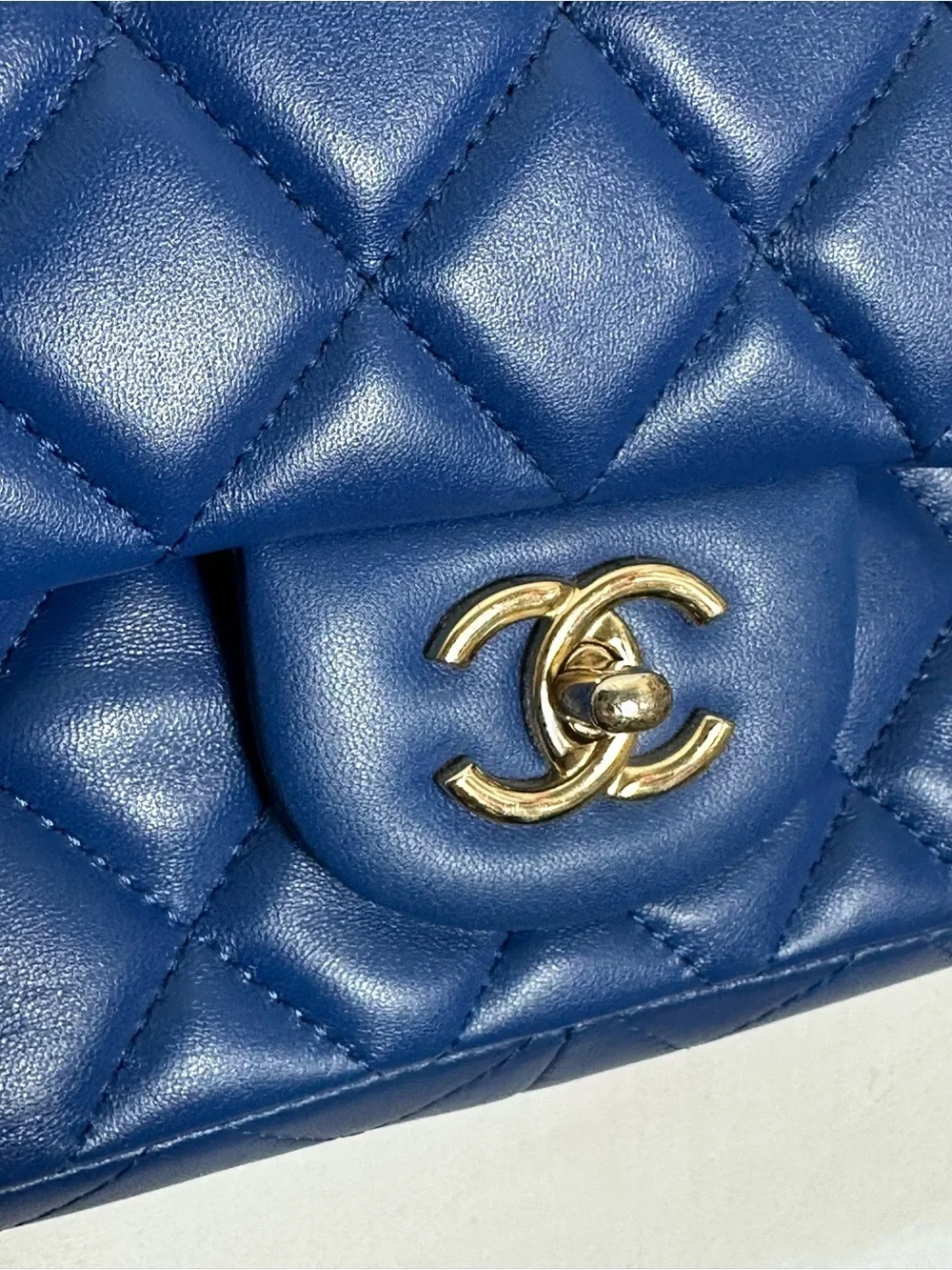 CHANEL Quilted Double Flap Shoulder Bag in Royal Blue with Gold Hardware